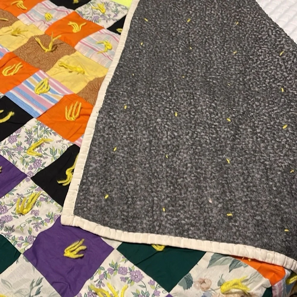 Vintage handmade patchwork with yarn ties quilt!